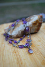 Load image into Gallery viewer, Amethyst & Moss Agate Sterling Silver long beaded necklace
