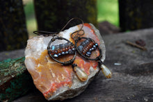 Load image into Gallery viewer, Woven dangle earrings, peach honey & mottled caramel czech glass