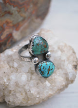 Load image into Gallery viewer, Genuine turquoise twin stone ring in sterling silver