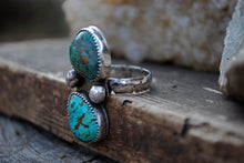 Load image into Gallery viewer, Genuine turquoise twin stone ring in sterling silver