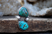 Load image into Gallery viewer, Genuine turquoise twin stone ring in sterling silver