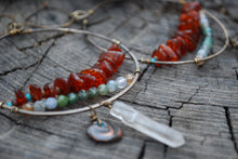 Load image into Gallery viewer, Baltic Amber & Moss Agate large hoop earrings