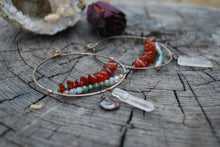 Load image into Gallery viewer, Baltic Amber & Moss Agate large hoop earrings