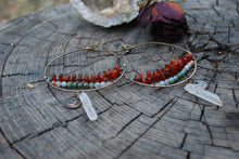 Load image into Gallery viewer, Baltic Amber & Moss Agate large hoop earrings