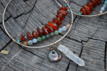 Load image into Gallery viewer, Baltic Amber & Moss Agate large hoop earrings