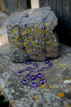 Load image into Gallery viewer, Amethyst &amp; Moss Agate Sterling Silver long beaded necklace
