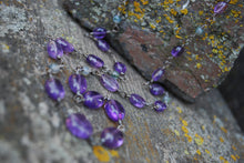 Load image into Gallery viewer, Amethyst &amp; Moss Agate Sterling Silver long beaded necklace
