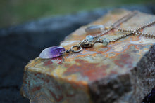 Load image into Gallery viewer, Amethyst &amp; Moss Agate Sterling Silver long beaded necklace
