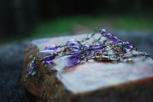 Load image into Gallery viewer, Amethyst &amp; Moss Agate Sterling Silver long beaded necklace
