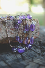 Load image into Gallery viewer, Amethyst &amp; Moss Agate Sterling Silver long beaded necklace
