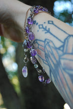Load image into Gallery viewer, Amethyst &amp; Moss Agate Sterling Silver long beaded necklace
