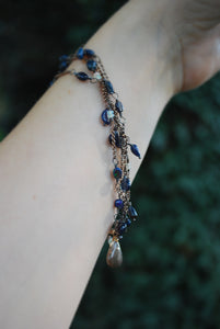 Blue Ethiopian Opal & Sterling Silver long beaded necklace