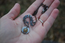 Load image into Gallery viewer, Coin pendant necklace with teardrop rutilated quartz gemstone
