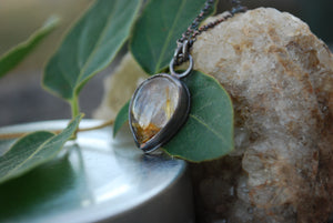 Teardrop Golden Rutile Quartz Necklace featuring Ethiopian Opals & Aquamarine