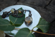 Load image into Gallery viewer, Teardrop Golden Rutile Quartz Necklace featuring Ethiopian Opals &amp; Aquamarine
