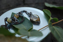 Load image into Gallery viewer, Teardrop Golden Rutile Quartz Necklace featuring Ethiopian Opals &amp; Aquamarine
