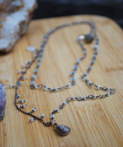 Ethiopian Opal & Sterling Silver long beaded necklace