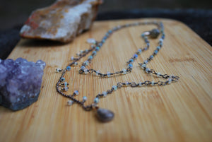 Ethiopian Opal & Sterling Silver long beaded necklace