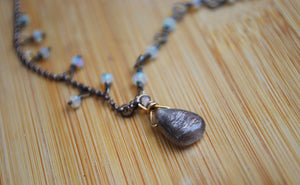Ethiopian Opal & Sterling Silver long beaded necklace
