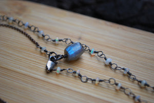 Ethiopian Opal & Sterling Silver long beaded necklace