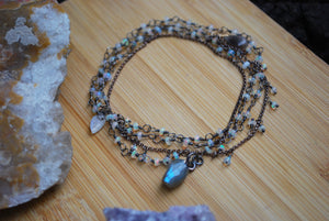Ethiopian Opal & Sterling Silver long beaded necklace
