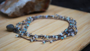 Ethiopian Opal & Sterling Silver long beaded necklace