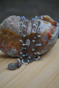 Ethiopian Opal & Sterling Silver long beaded necklace