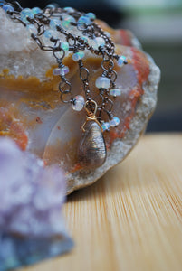 Ethiopian Opal & Sterling Silver long beaded necklace