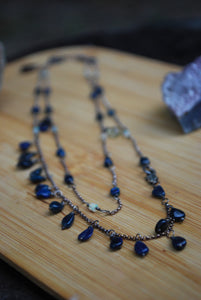 Blue Ethiopian Opal & Sterling Silver long beaded necklace
