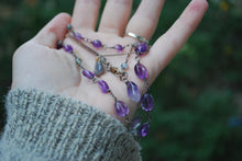 Load image into Gallery viewer, Amethyst &amp; Moss Agate Sterling Silver long beaded necklace
