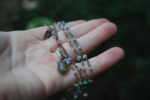 Ethiopian Opal & Sterling Silver long beaded necklace
