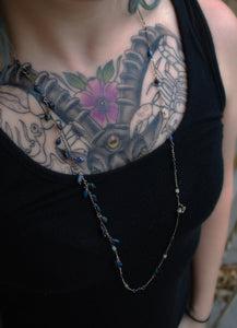 Blue Ethiopian Opal & Sterling Silver long beaded necklace