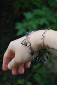 Blue Ethiopian Opal & Sterling Silver long beaded necklace