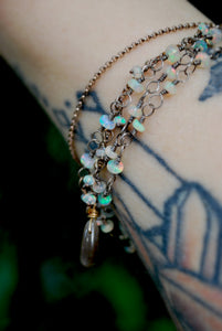 Ethiopian Opal & Sterling Silver long beaded necklace