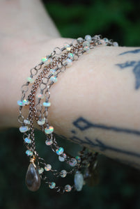 Ethiopian Opal & Sterling Silver long beaded necklace
