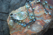 Load image into Gallery viewer, Phantom Quartz &amp; Moss Aquamarine long beaded necklace
