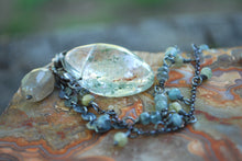 Load image into Gallery viewer, Phantom Quartz &amp; Moss Aquamarine long beaded necklace
