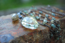 Load image into Gallery viewer, Phantom Quartz &amp; Moss Aquamarine long beaded necklace
