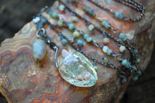 Load image into Gallery viewer, Phantom Quartz &amp; Moss Aquamarine long beaded necklace
