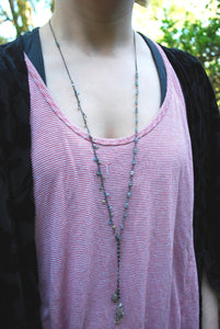 Phantom Quartz & Moss Aquamarine long beaded necklace
