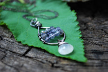Load image into Gallery viewer, Wire Wrapped Iolite &amp; Moonstone Sterling Silver Tear Drop Necklace
