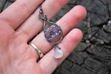 Load image into Gallery viewer, Wire Wrapped Iolite &amp; Moonstone Sterling Silver Tear Drop Necklace
