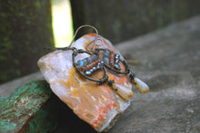 Load image into Gallery viewer, Woven dangle earrings, peach honey &amp; mottled caramel czech glass
