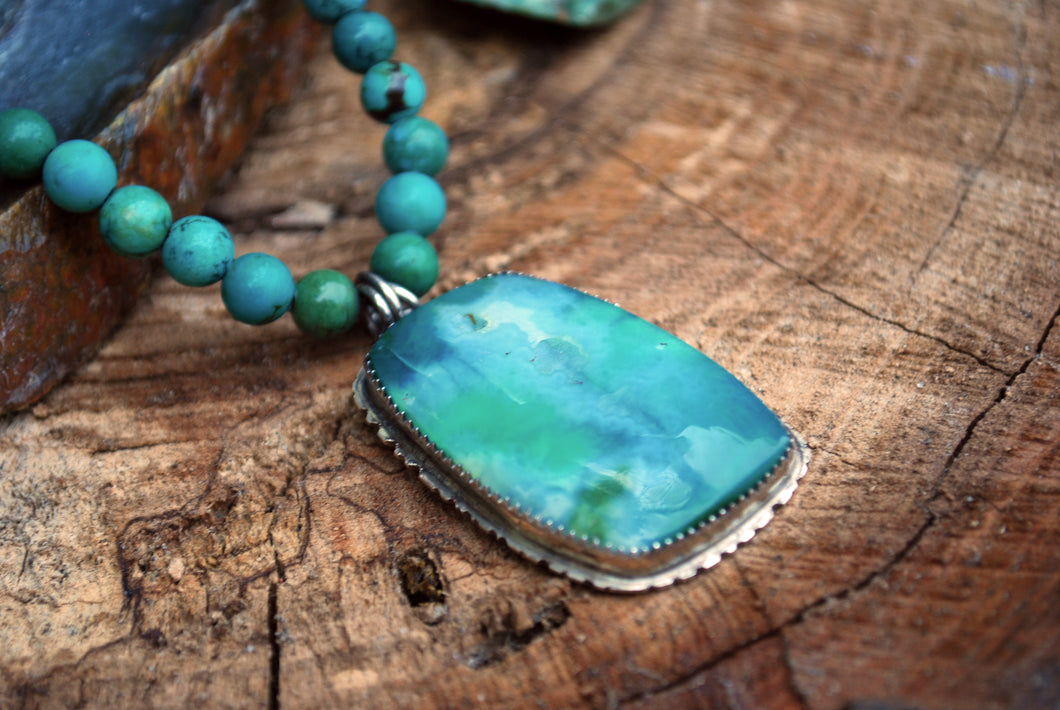 Clarity - Gem silica chrysacolla & genuine turquoise beaded choker necklace
