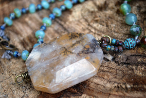 Dendrite quartz & chrysoprase knotted silk necklace