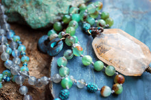 Load image into Gallery viewer, Dendrite quartz &amp; chrysoprase knotted silk necklace
