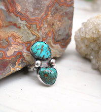 Load image into Gallery viewer, Genuine turquoise twin stone ring in sterling silver
