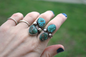 Genuine turquoise twin stone ring in sterling silver