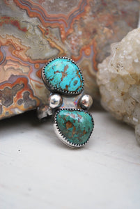 Genuine turquoise twin stone ring in sterling silver