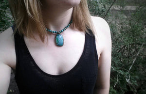 Clarity - Gem silica chrysacolla & genuine turquoise beaded choker necklace